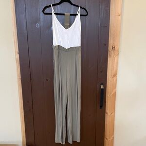 Olive and white Wide-Leg Jumpsuit with Belt